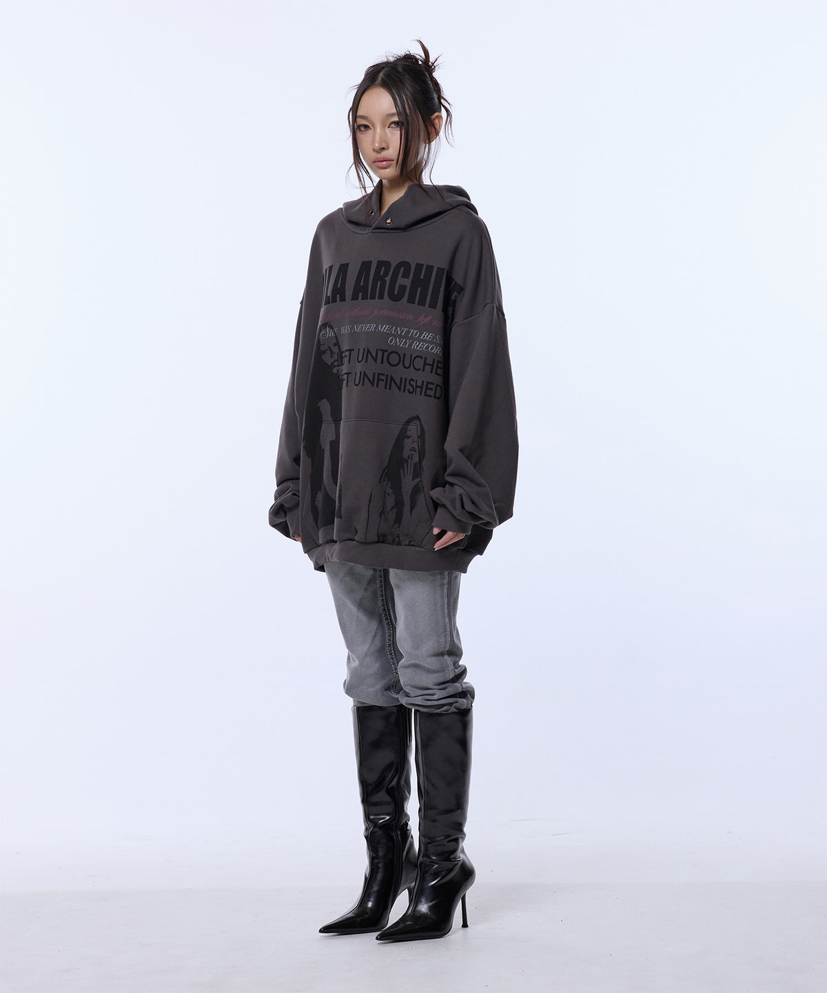 TWICE GIRL OVER SIZE HOODED CHARCOAL