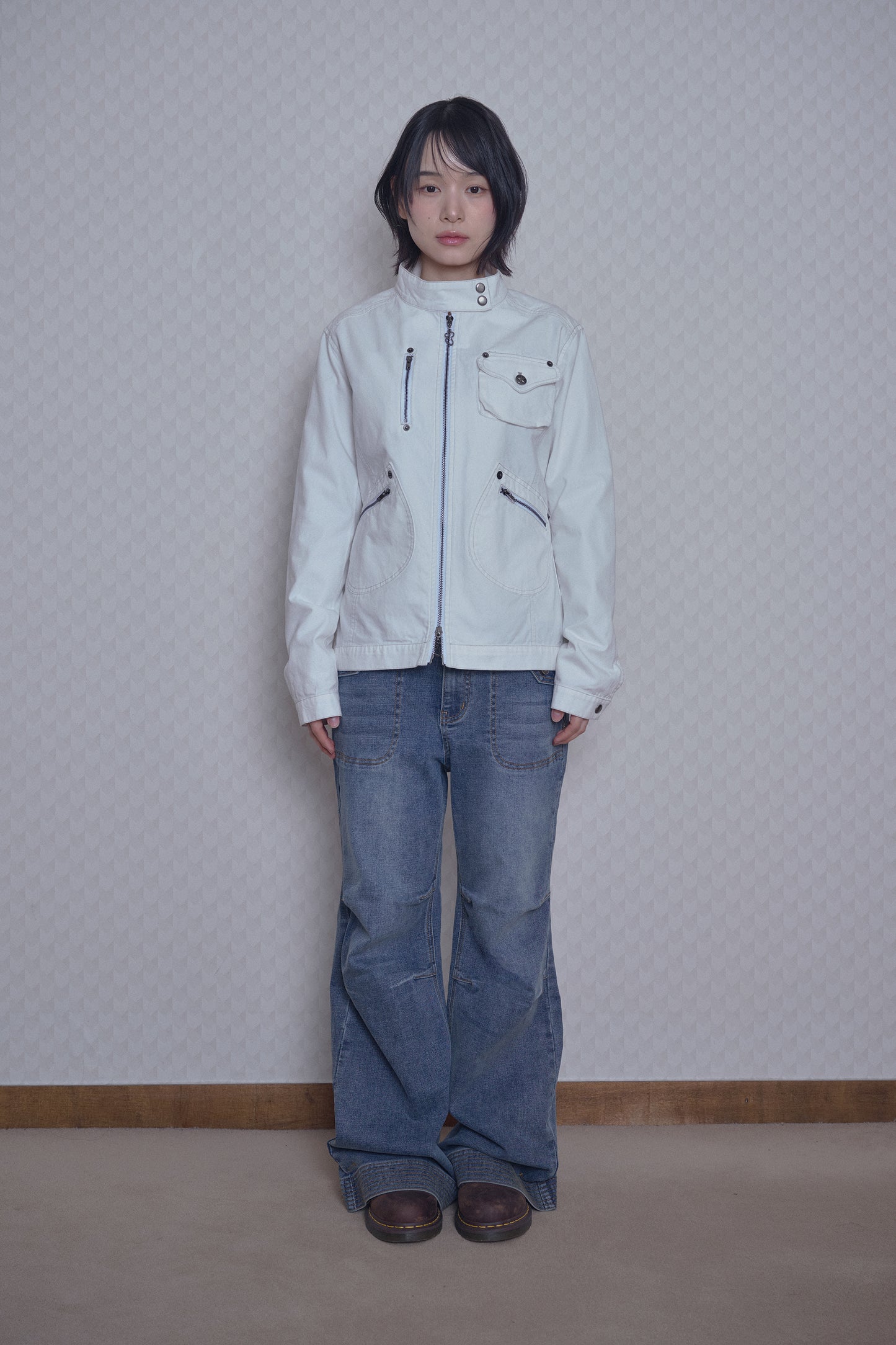 SEMI BOOTS-CUT DENIM PANTS BLUE