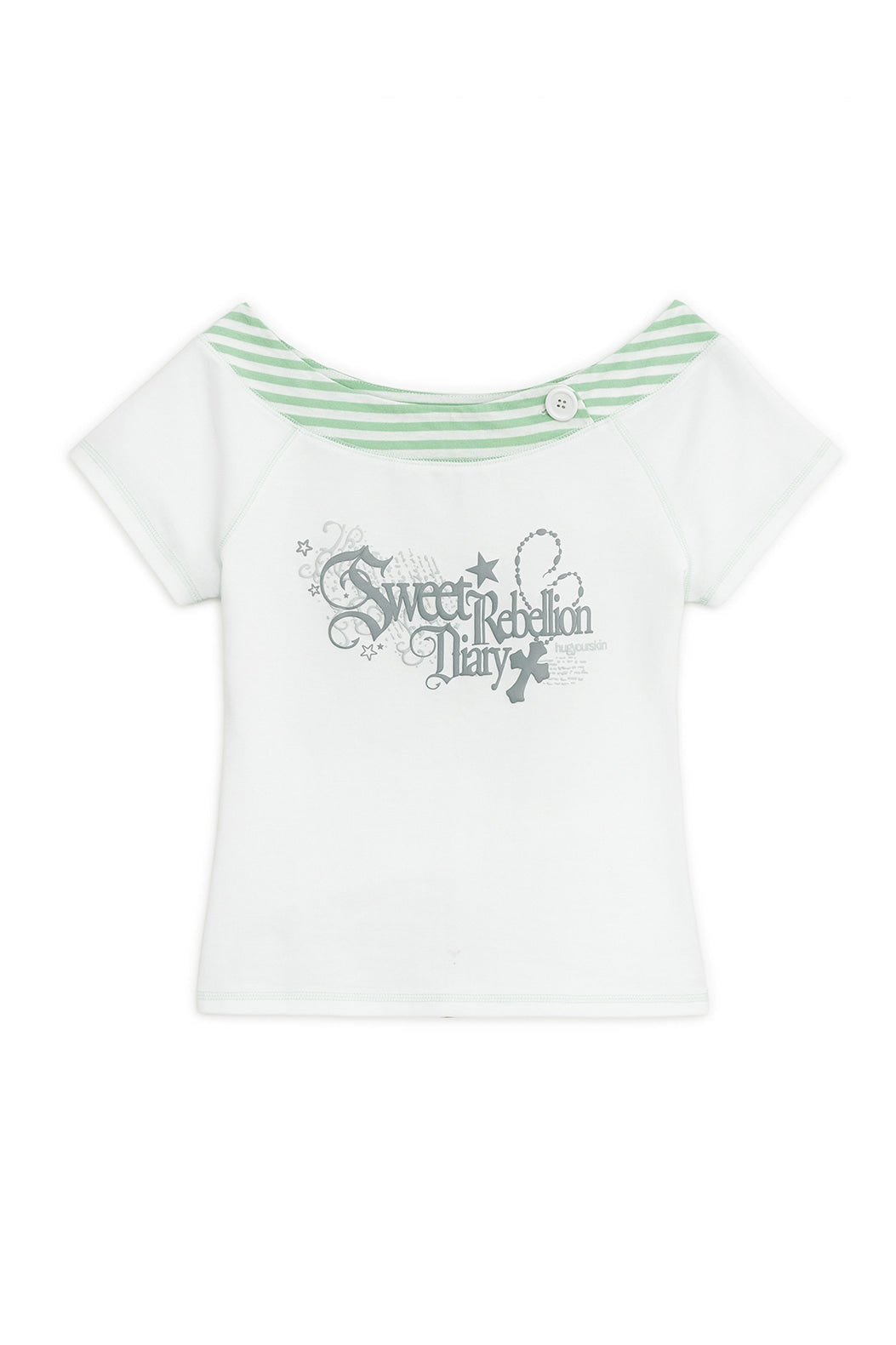 SWEET STRIPE BOAT NECK TEE WHITE