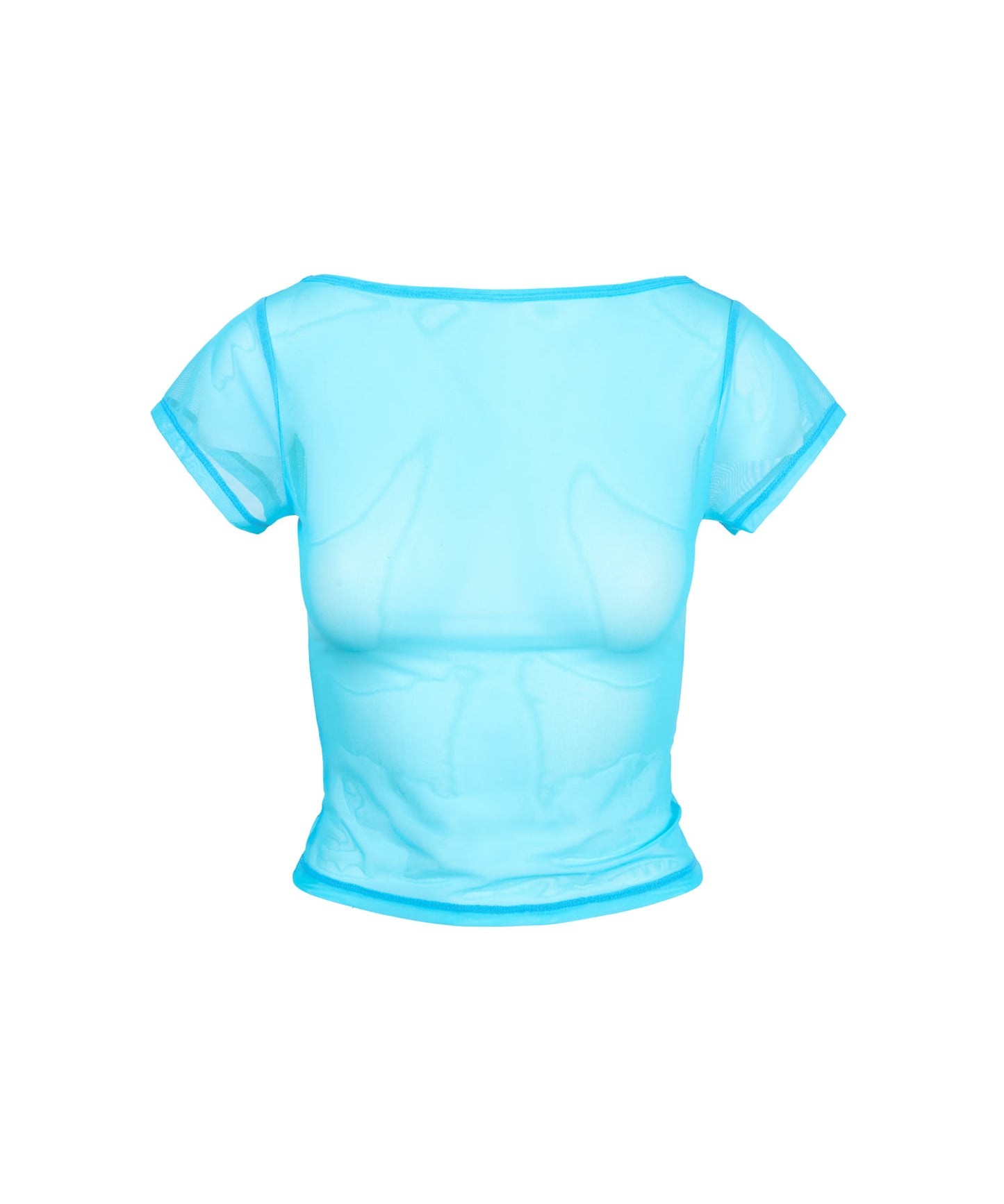 LETTERING LOGO BACKLESS SHEER CROP TOP BLUE