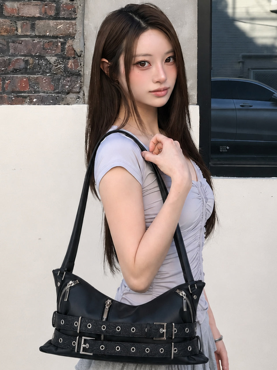 ROSE BELT SHOULDER BAG BLACK