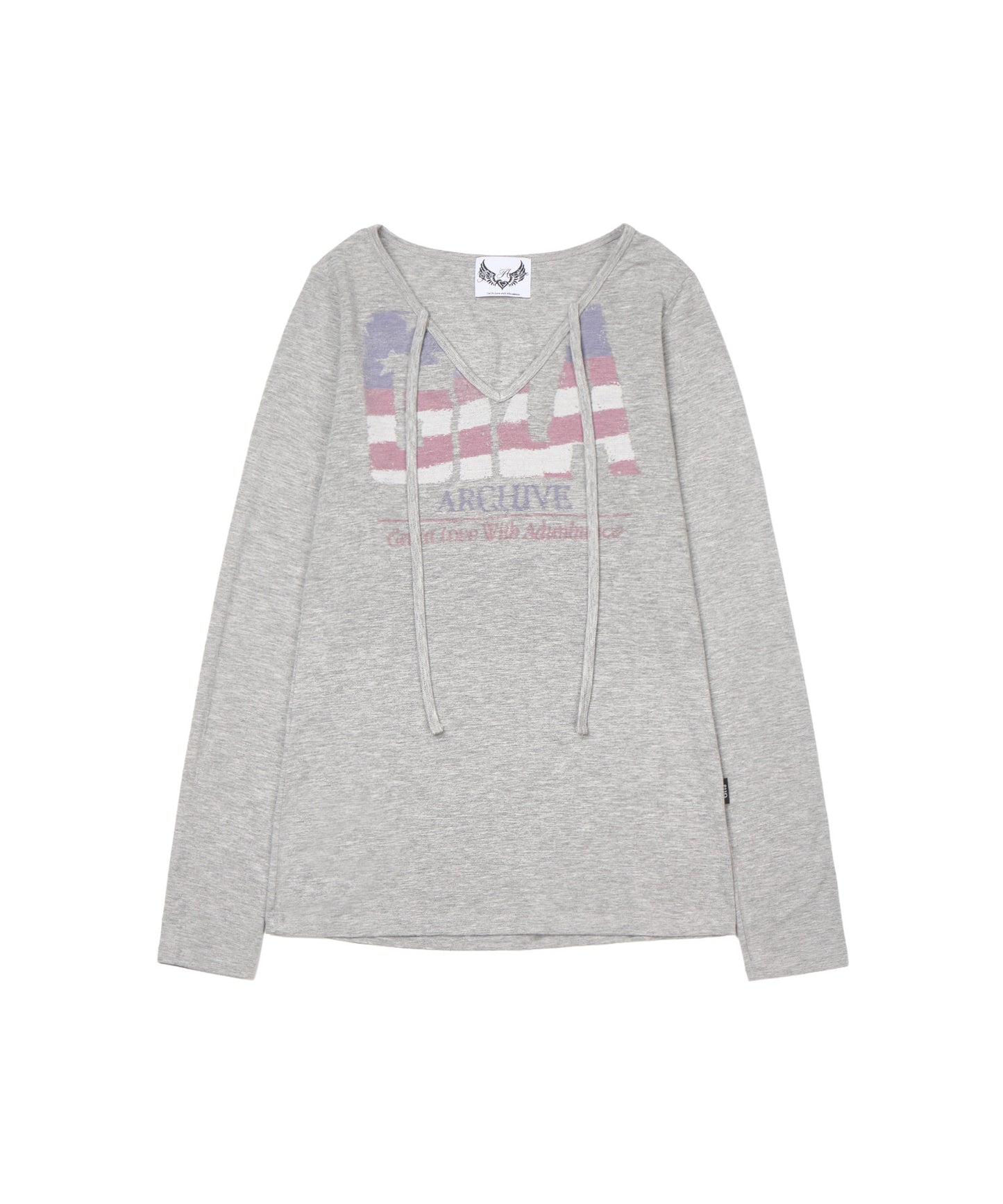 USA LOGO V-NECK LONG SLEEVE GREY
