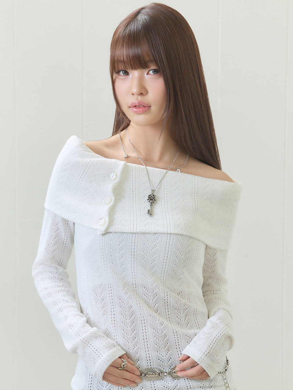 OFF-SHOULDER KNIT(WHITE)