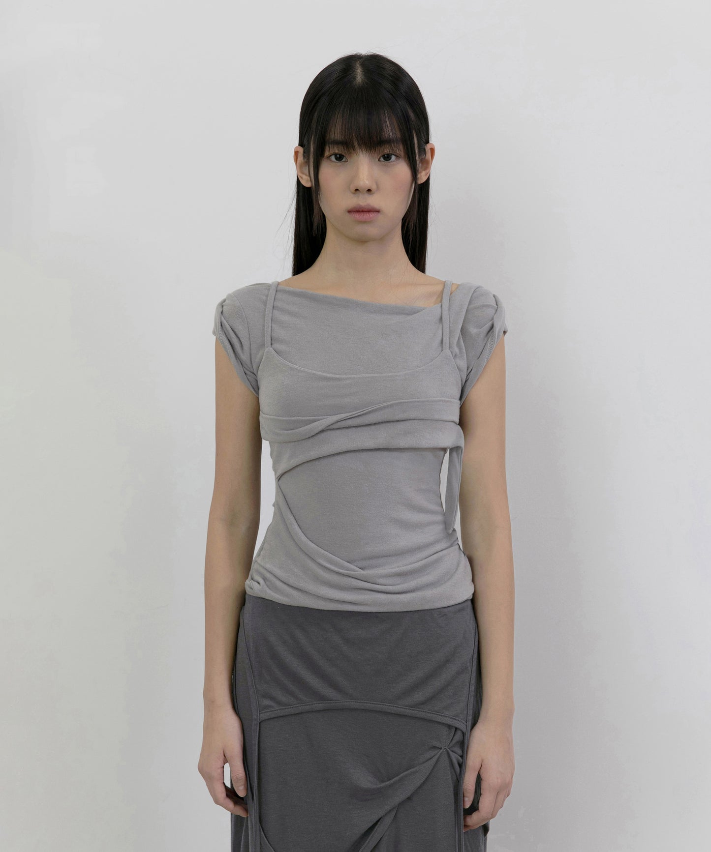 LAYERED BUSTIER T-SHIRT GREY