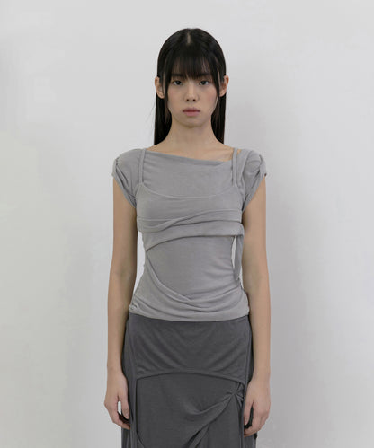 LAYERED BUSTIER T-SHIRT GREY