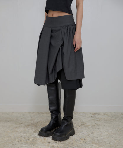 ASYMMETRICAL DRAPED MIDI SKIRT CHARCOAL