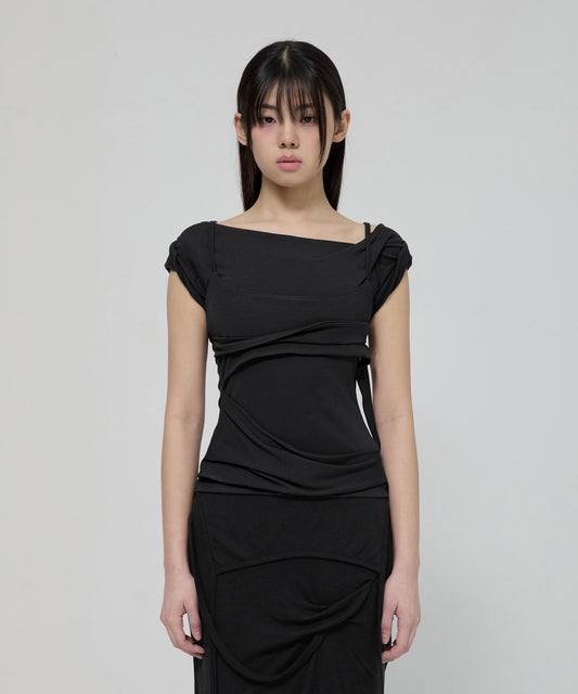 LAYERED BUSTIER T-SHIRT BLACK
