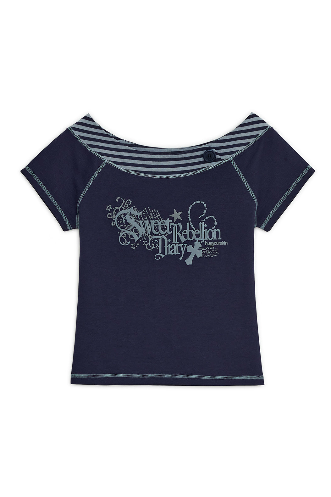 SWEET STRIPE BOAT NECK TEE NAVY