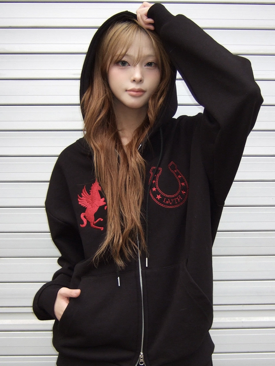 UNICORN HOOD ZIP UP(BLACK)
