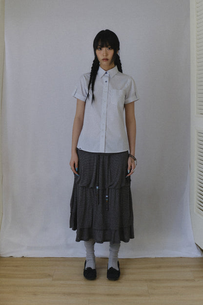 STRIPE FLAYERED MIDI SKIRT BLACK