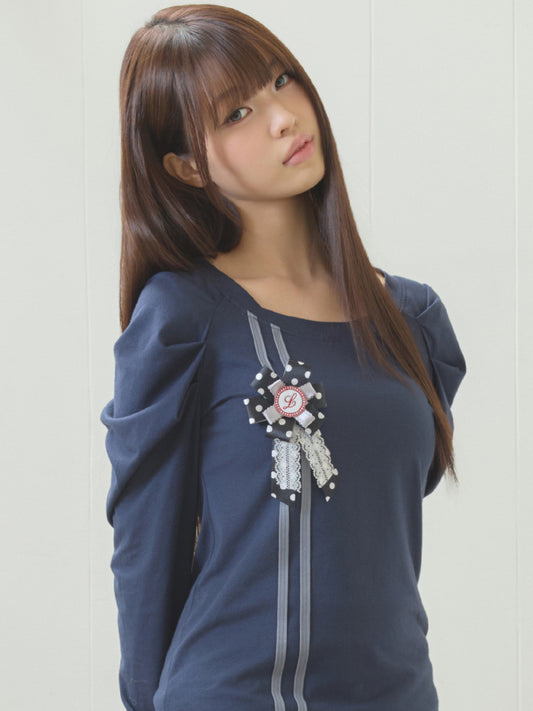 ROSETTE SHIRRING TEE(NAVY)