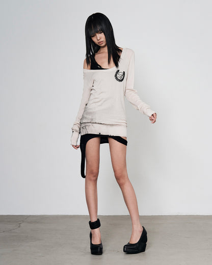 BEADED PLUNGE NECK TOP BEIGE