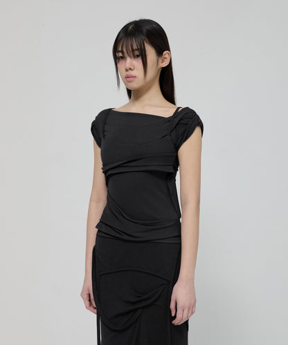 LAYERED BUSTIER T-SHIRT BLACK