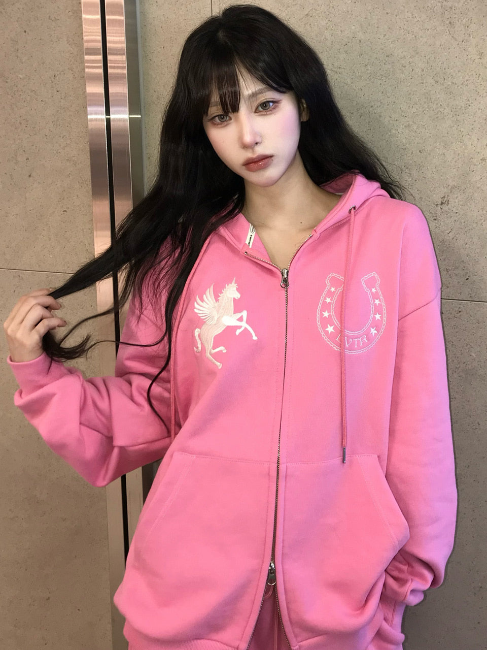 UNICORN HOOD ZIP UP(PINK)