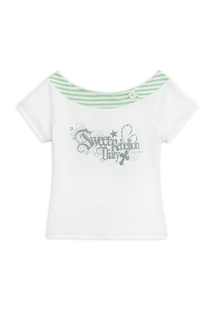 SWEET STRIPE BOAT NECK TEE WHITE
