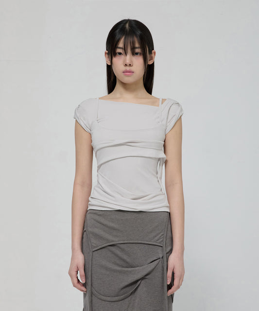 LAYERED BUSTIER T-SHIRT CLOUD WHITE
