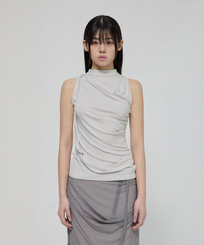 DRAPED SLEEVELESS TOP CLOUD WHITE