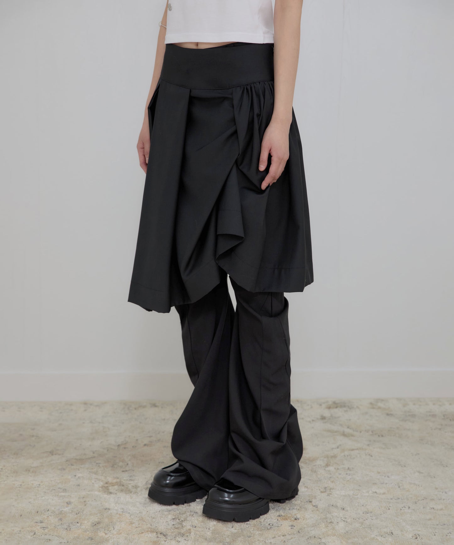 ASYMMETRICAL DRAPED MIDI SKIRT BLACK