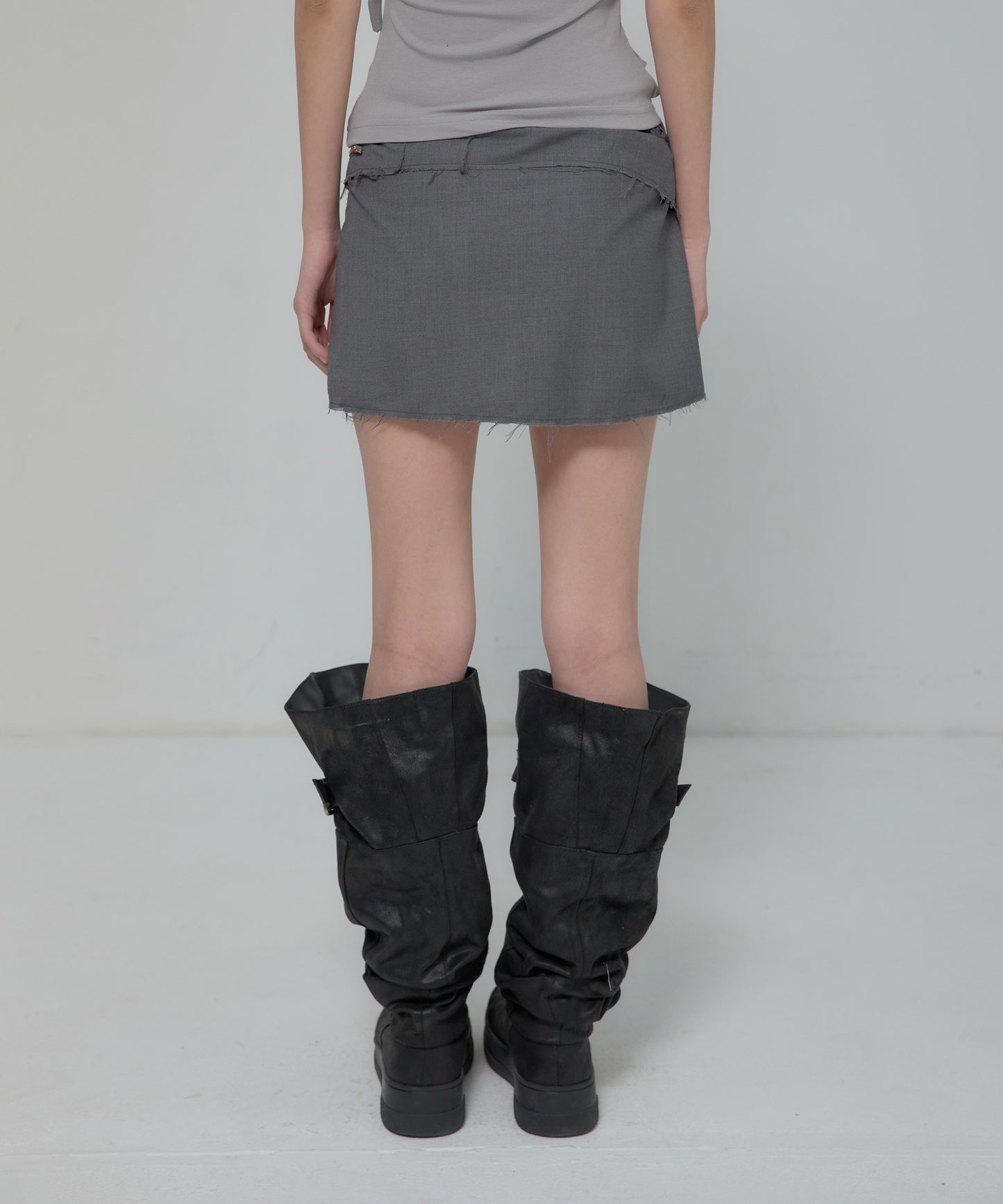 ASYMMETRICAL LAYERED MINI SKIRT DARK GREY