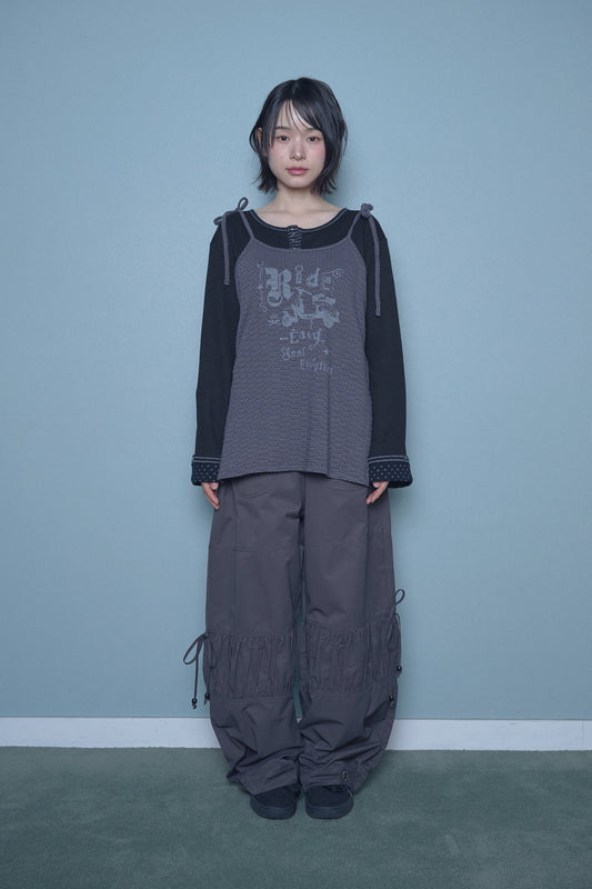 SHIRRING FLAP PANTS CHARCOAL