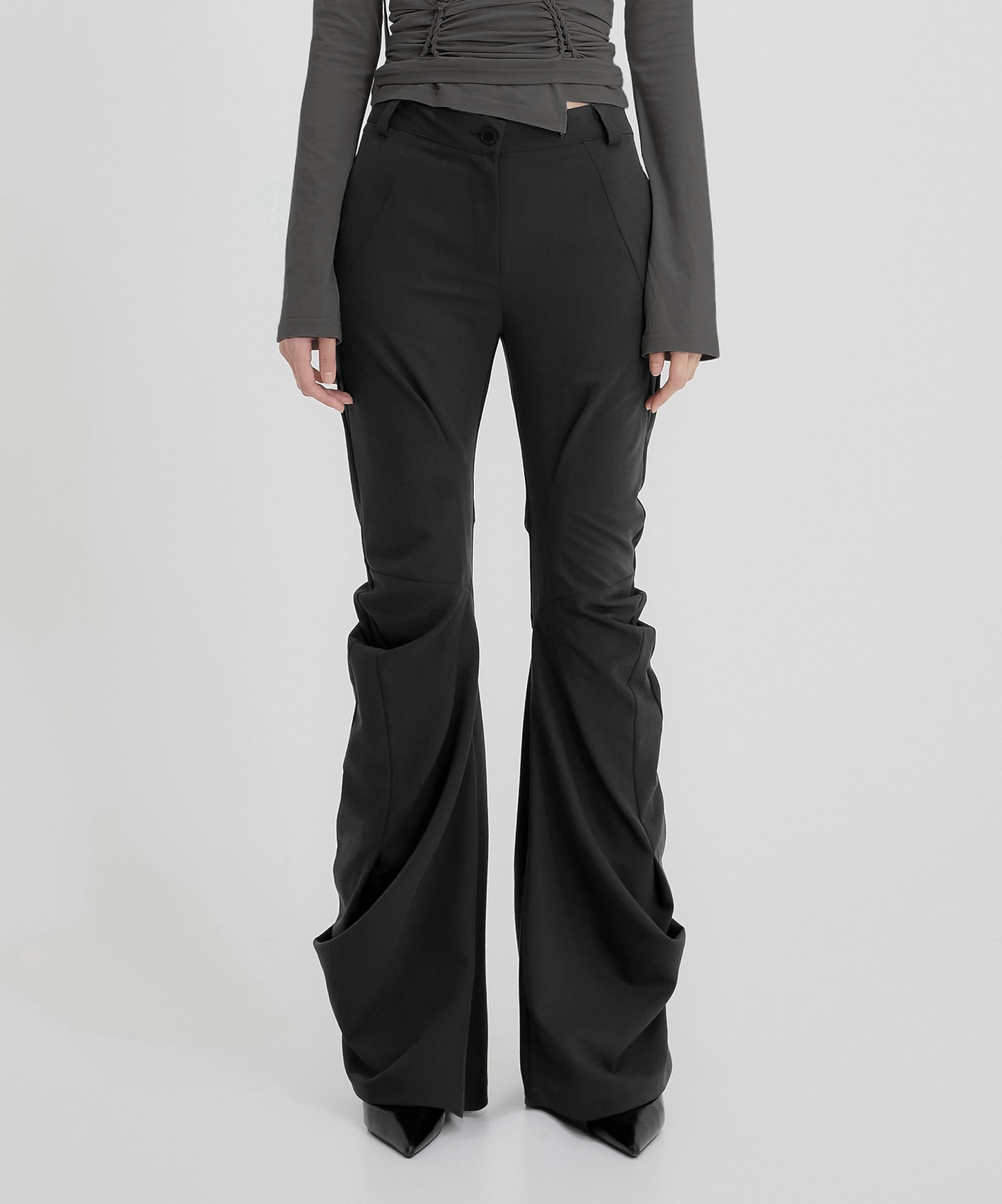ASYMMETRICAL DRAPE PANTS BLACK