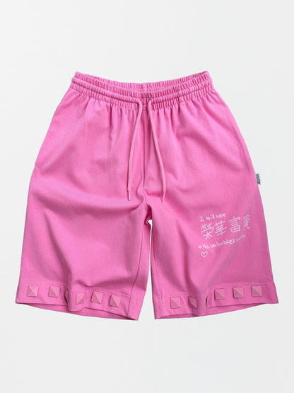 STUDDED BERMUDA PANTS ACID PINK