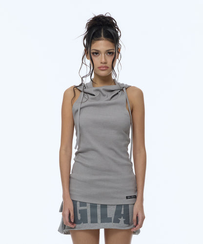 BACKLESS COWL HOOD SLEEVELESS BEIGE