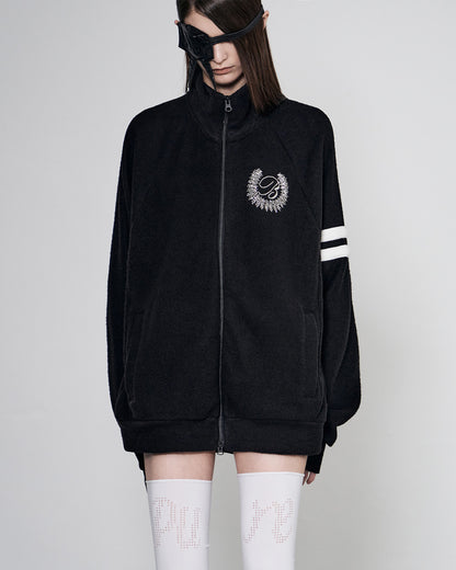 BEADED KNIT ZIP-UP BLACK