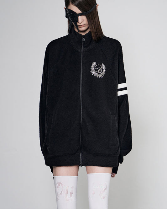 BEADED KNIT ZIP-UP BLACK
