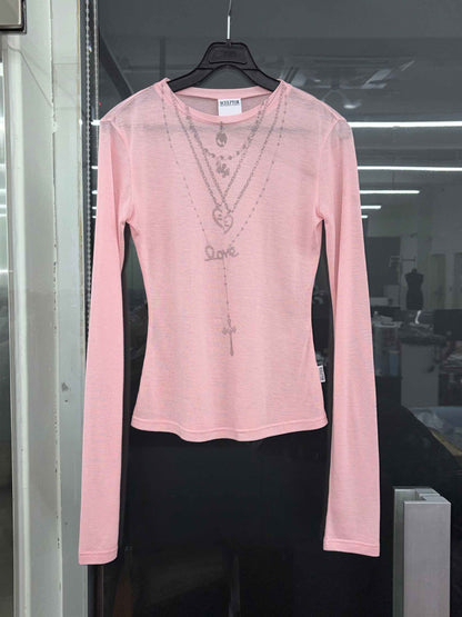 FAUX NECKLACE TEE PINK