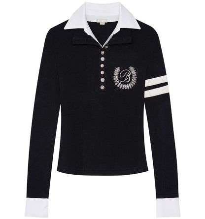 BEADED DOUBLE COLLAR TOP BLACK