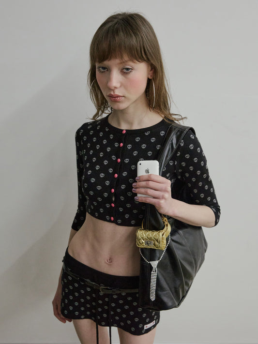 NEW EMO CROP CARDIGAN BLACK