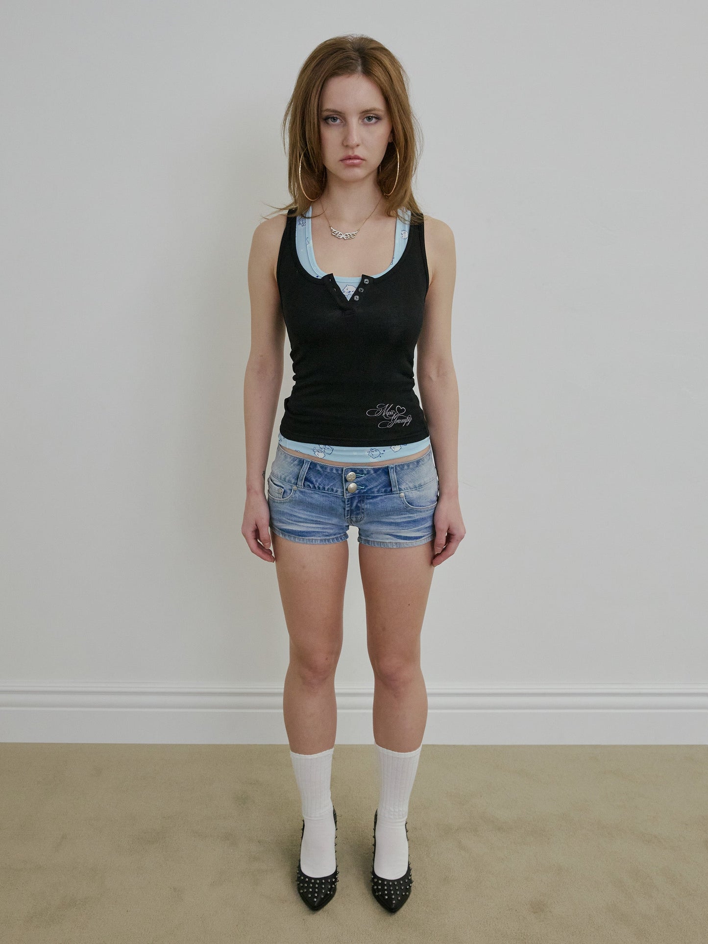 MISS GRUMPY BUTTON-UP TOP BLACK