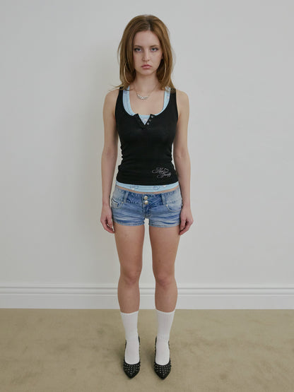 MISS GRUMPY BUTTON-UP TOP BLACK