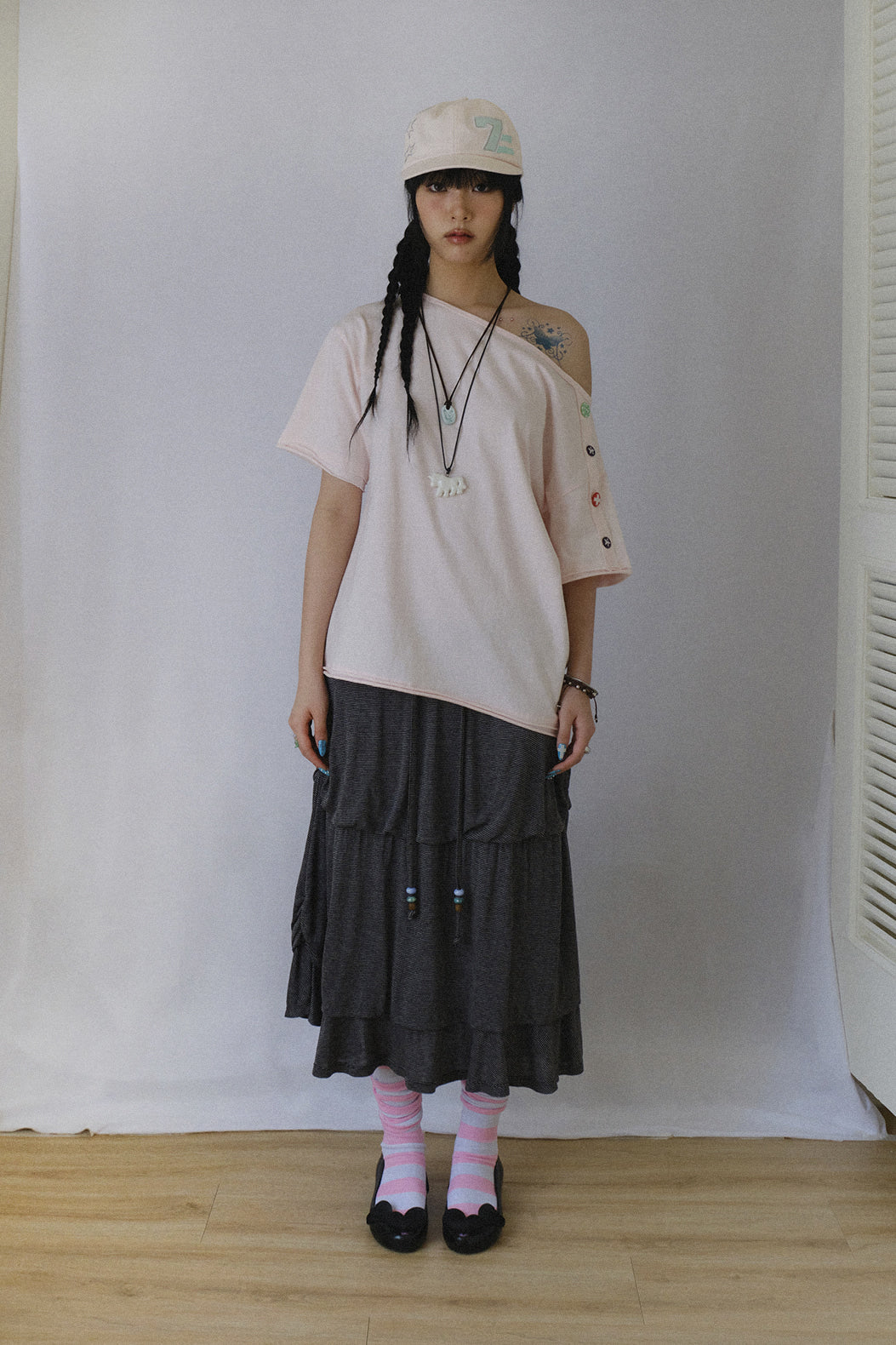 CANDY BUTTON LOOSE TEE PINK