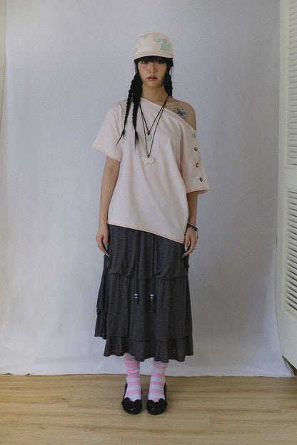 CANDY BUTTON LOOSE TEE PINK