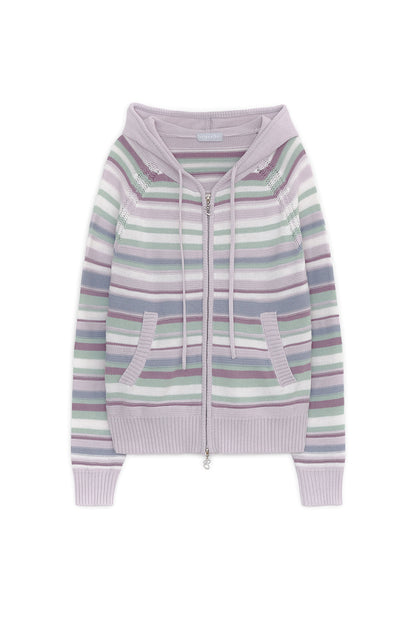 CANDY STRIPE KNIT HOODIE ZIP-UP