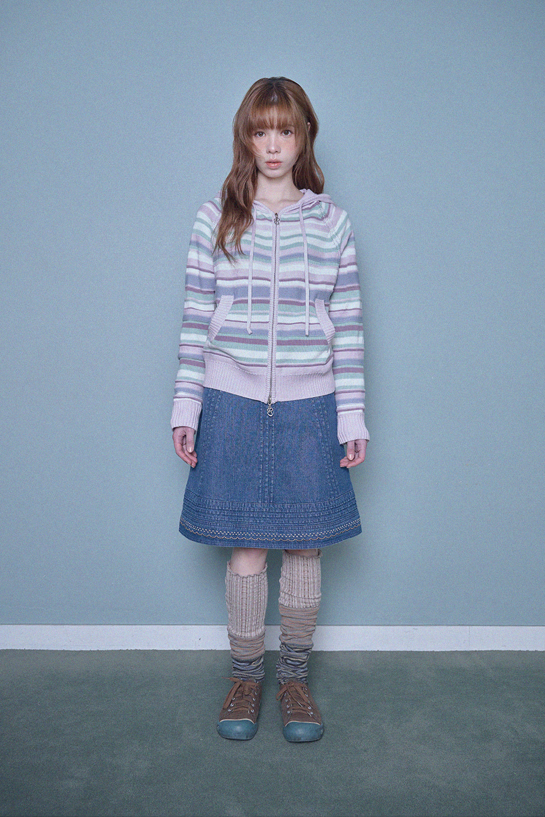 CANDY STRIPE KNIT HOODIE ZIP-UP