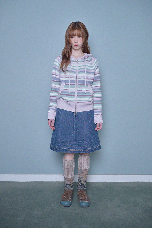 CANDY STRIPE KNIT HOODIE ZIP-UP