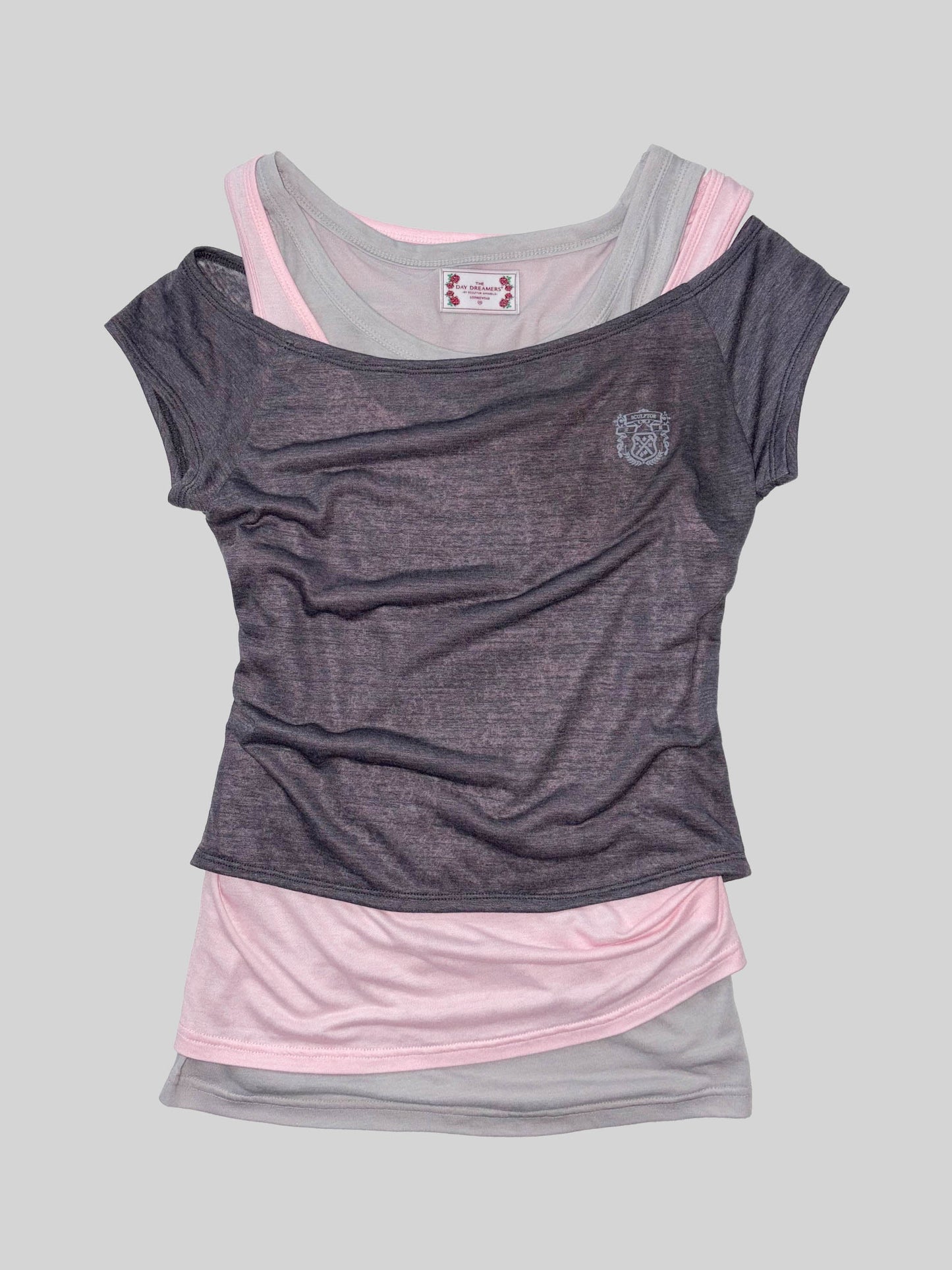 LAZY SLEEVELESS LAYERED TEE CHARCOAL