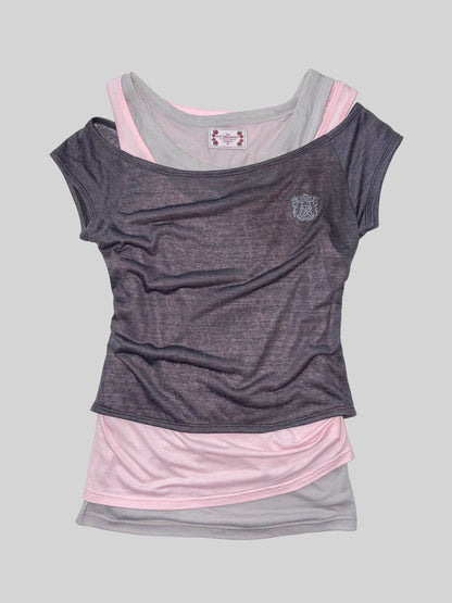 LAZY SLEEVELESS LAYERED TEE CHARCOAL