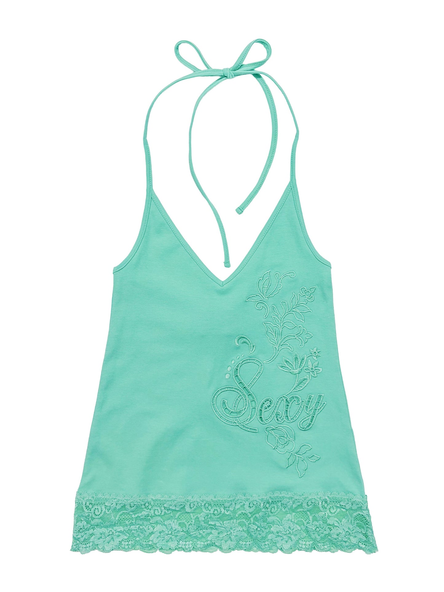 EYELET EMBROIDERY HALTER TOP MINT