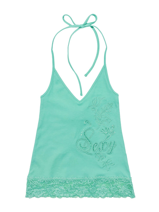 EYELET EMBROIDERY HALTER TOP MINT