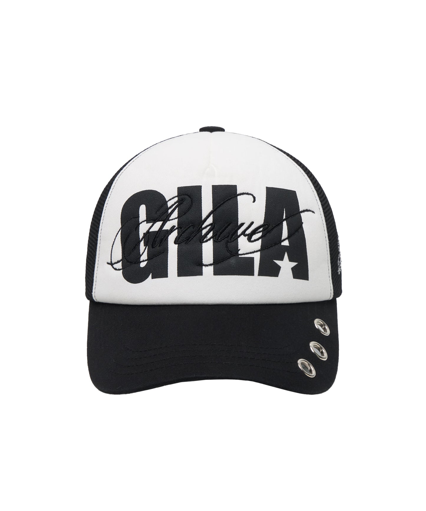 EYELET BOLD LOGO MESH CAP BLACK