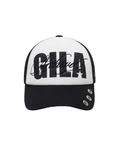 EYELET BOLD LOGO MESH CAP BLACK