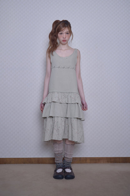 FAIRY NEEDLEWORK TIERED DRESS GREEN
