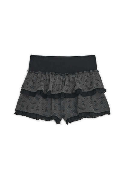 RIBBON CANCAN SKIRT PANTS BLACK