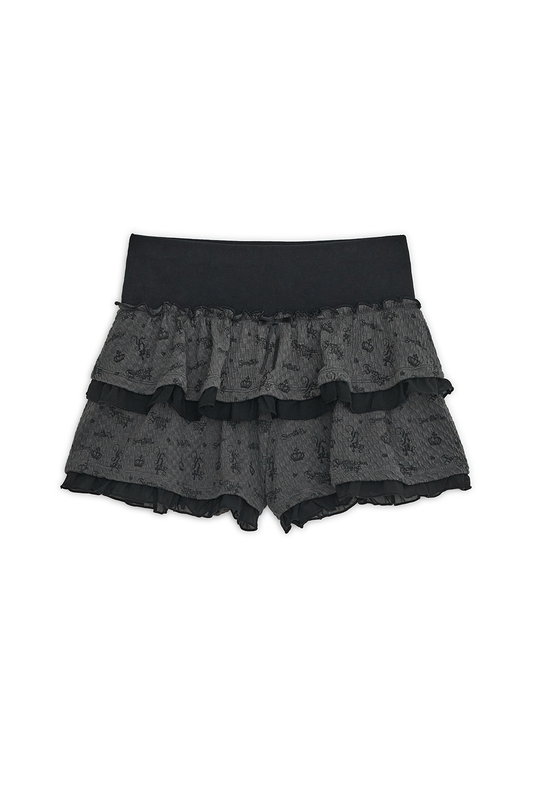 RIBBON CANCAN SKIRT PANTS BLACK