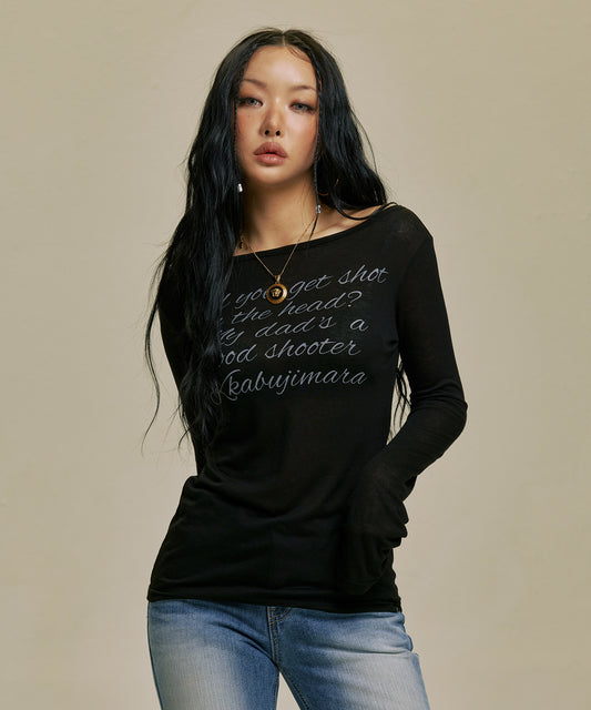 LETTERING SHEER LONG SLEEVE BLACK