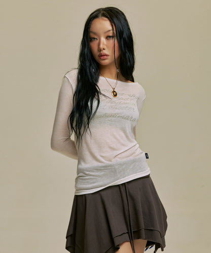 LETTERING SHEER LONG SLEEVE WHITE